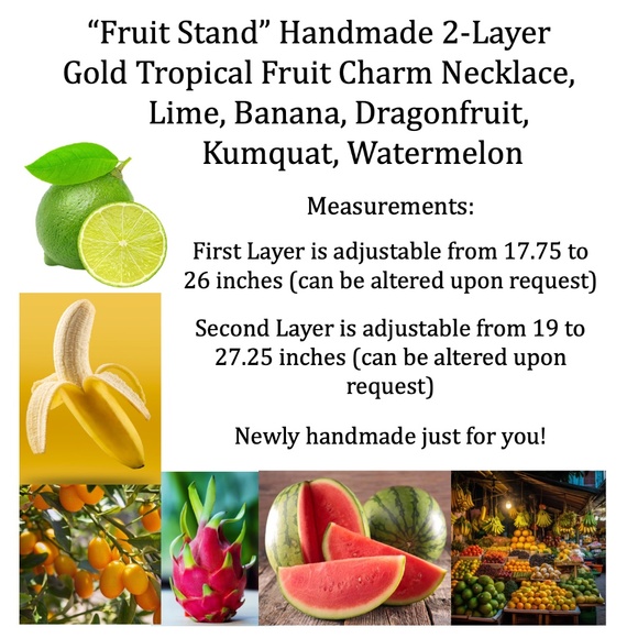 "Fruit Stand" Handmade 2-Layer Gold Charm Necklace with Tropical Fruit Charms - Picture 14 of 15